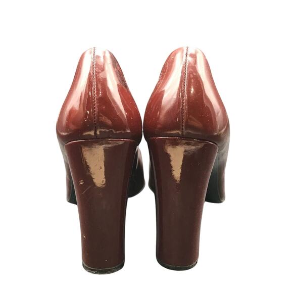 Prada Wine Patent Block Heel Pumps 37 Authenticated Italy - Picture 4 of 10